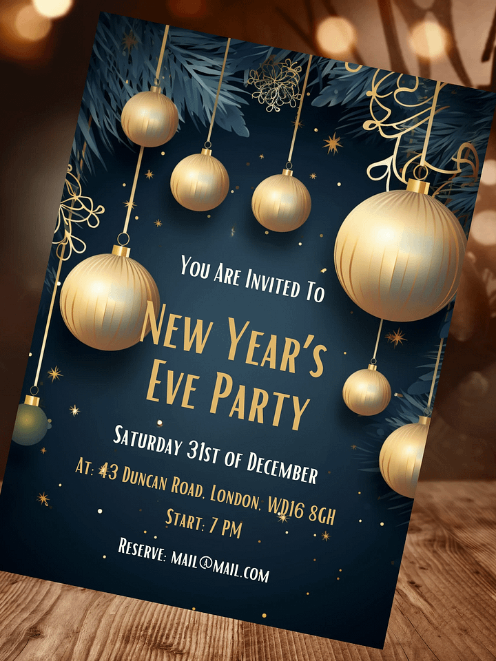 New Year's Eve Blue and Gold Party Invitation | Editable in Canva | New Years Party Printable Template | Holiday Invitation | Canva Edit product image (1)