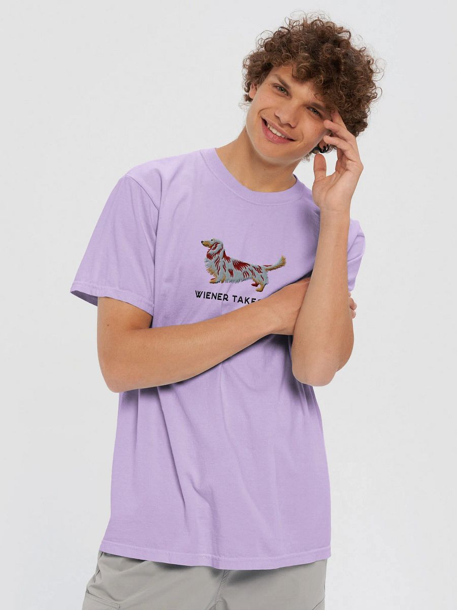 Wiener Takes All T-Shirt(Embroidered) of a Longhaired Dachshund(Red Dapple) product image (29)