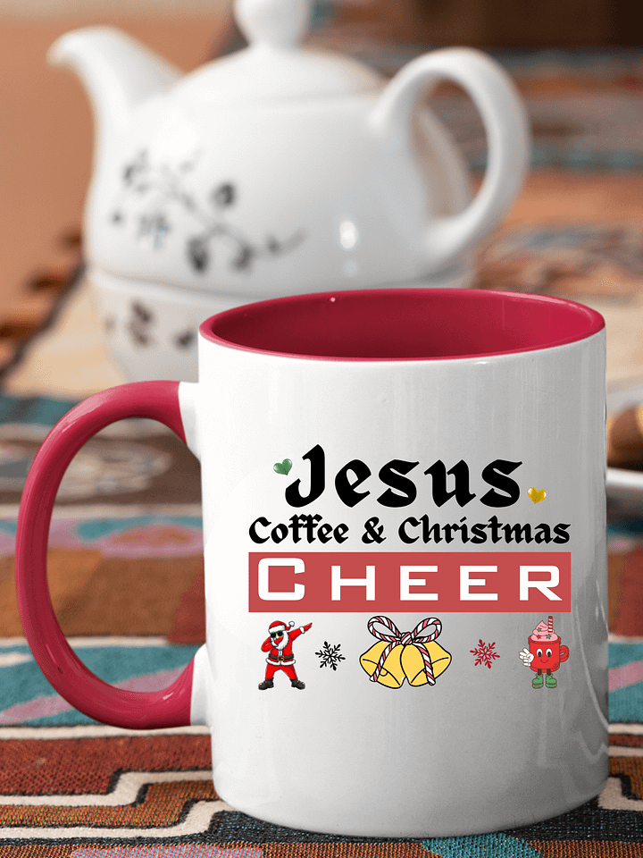 Jesus, Coffee, & Christmas Cheer! Two-Tone Mug | Christian Christmas Mug with Red Accent | Holiday Gift for Believers & Moms product image (2)