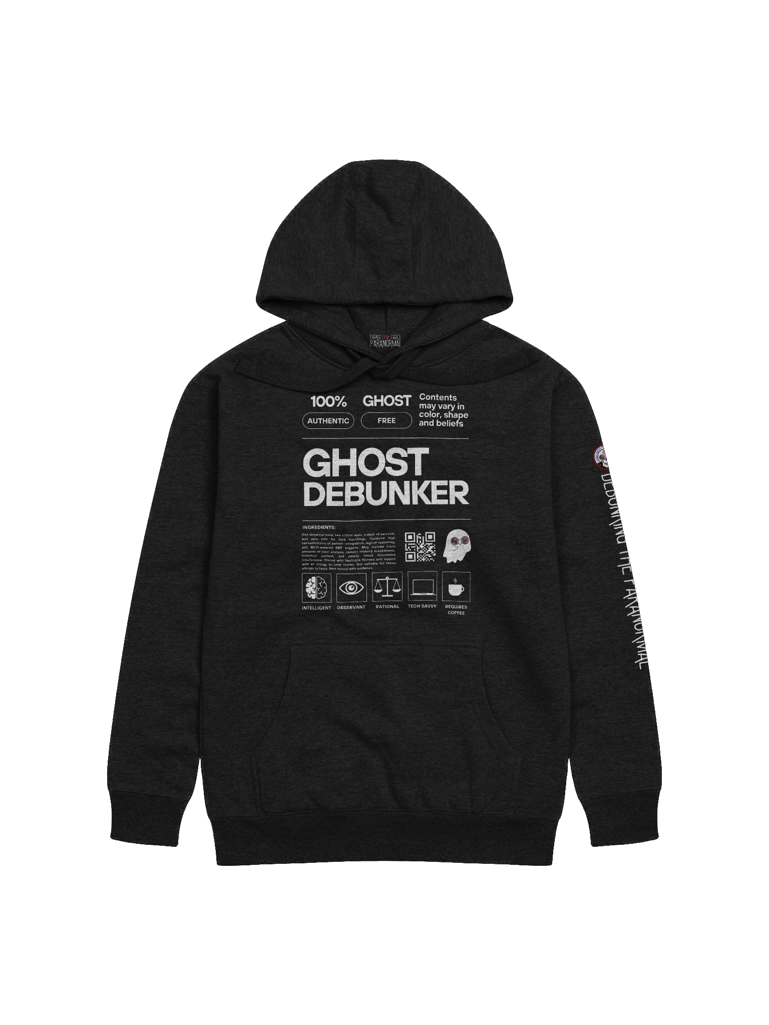 Ghost Debunker Hoodie – Product Label Edition product image (1)