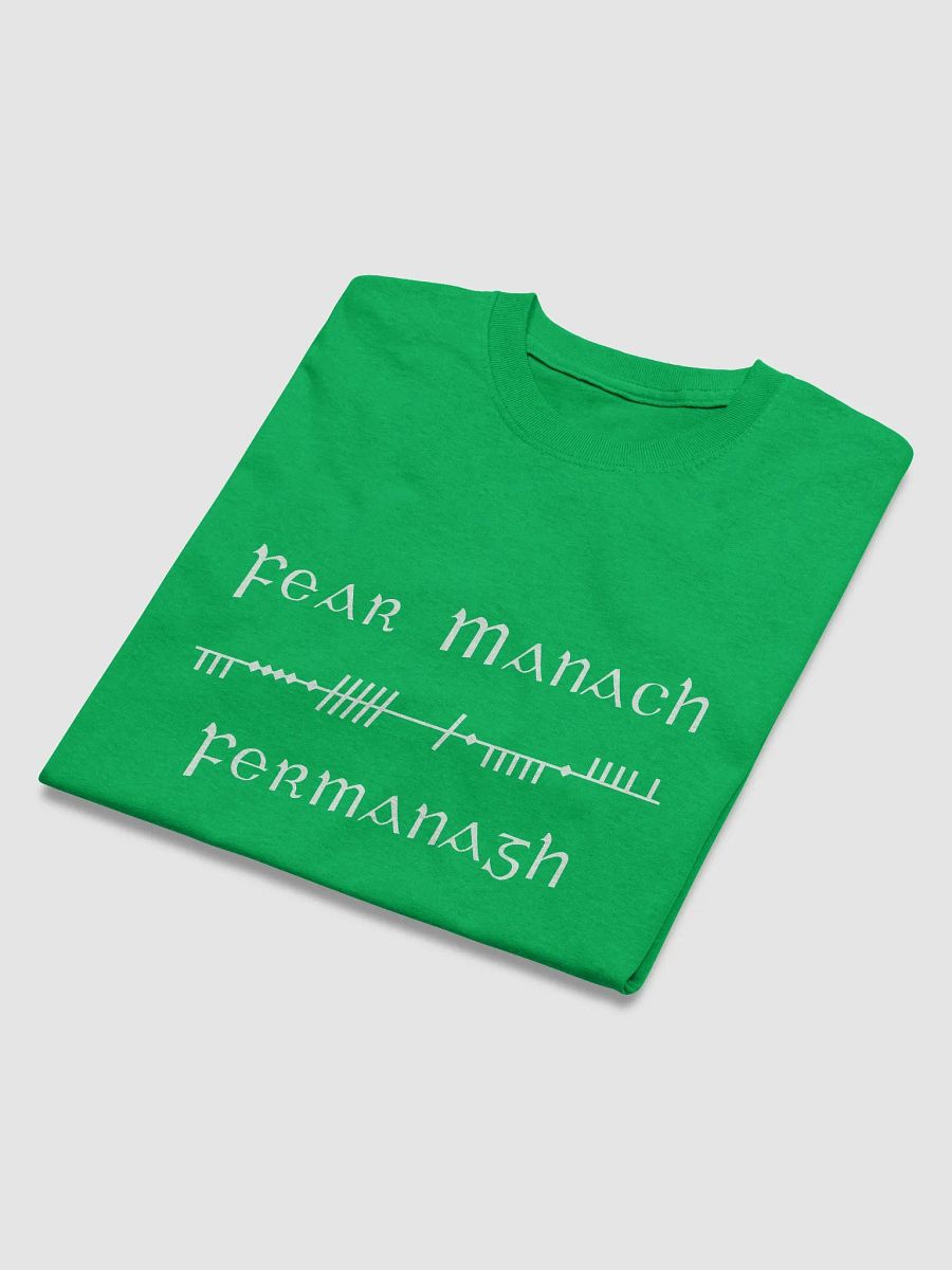 Fermanagh/Fear Manac Scholastic style Ogham, Green with white printed T-shirt product image (4)