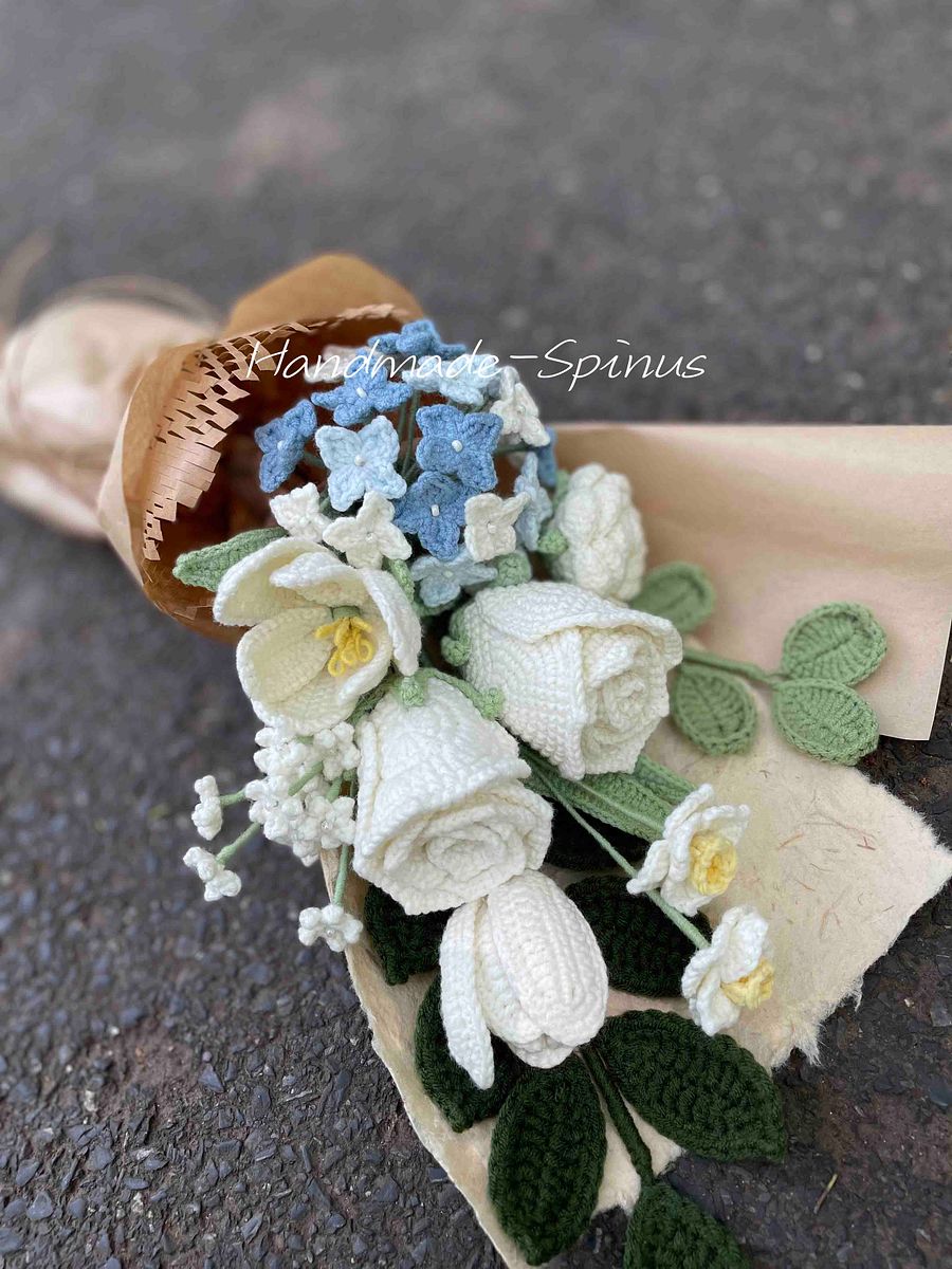 Large Blue Hydrangea Crochet Knit Bouquet product image (5)