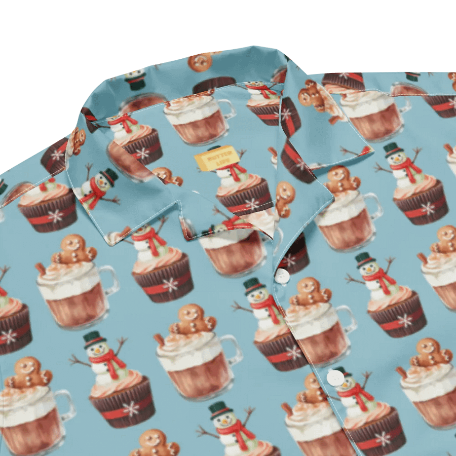 Xmas tea time gingerbread man latte cupcake Unisex Hawaiian Shirt product image (5)