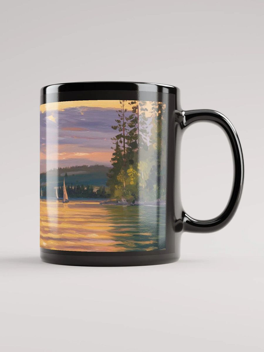 Sunset Lake Sailing, Black Glossy Mug product image (3)