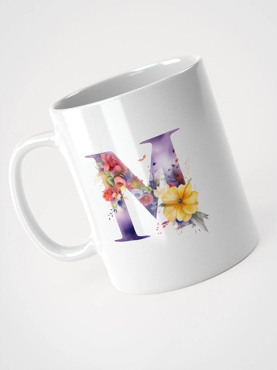 Letter M Monogram Floral Fantasy White Glossy Mug product image (7)