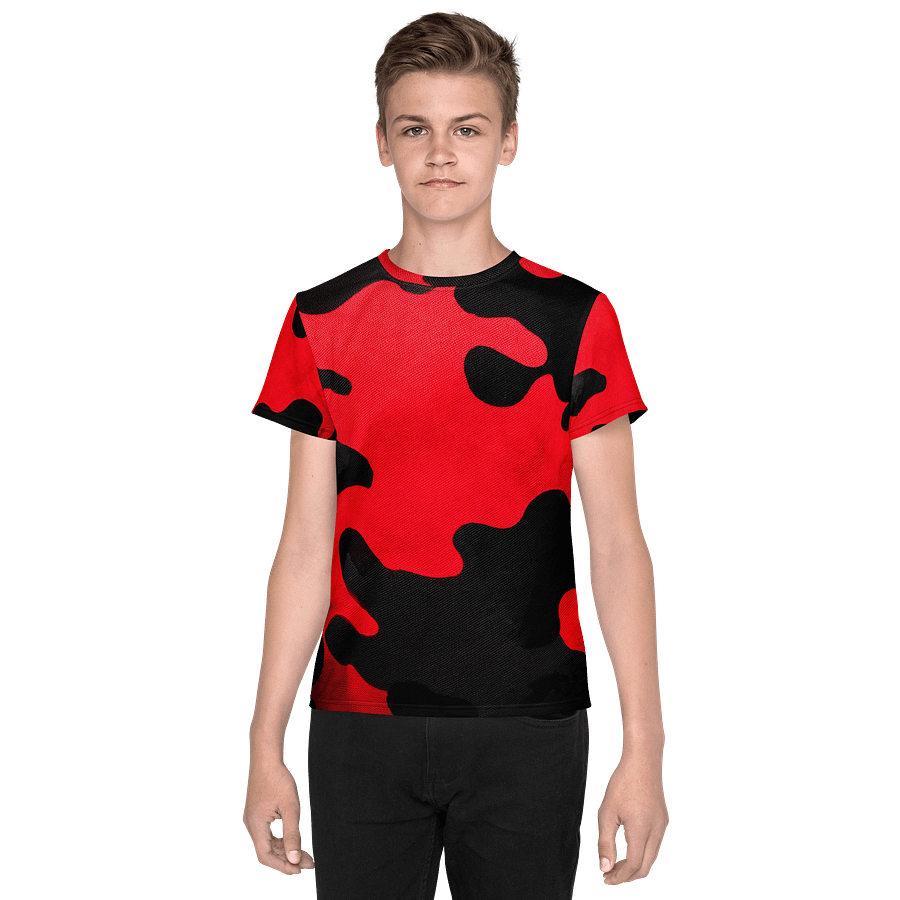Youth Crew Neck T-Shirt black and red camo product image (1)