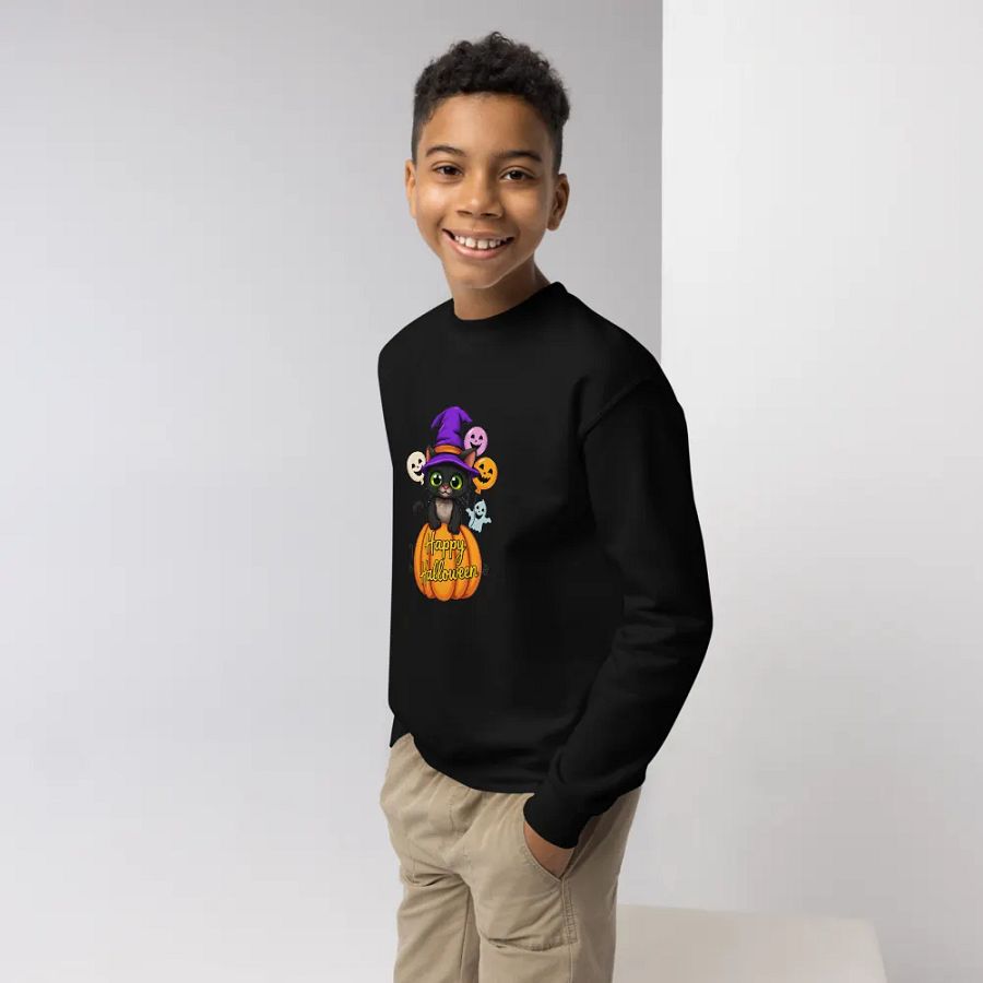 Witchy Sitting Pumpkin Cat Youth Sweatshirt product image (3)