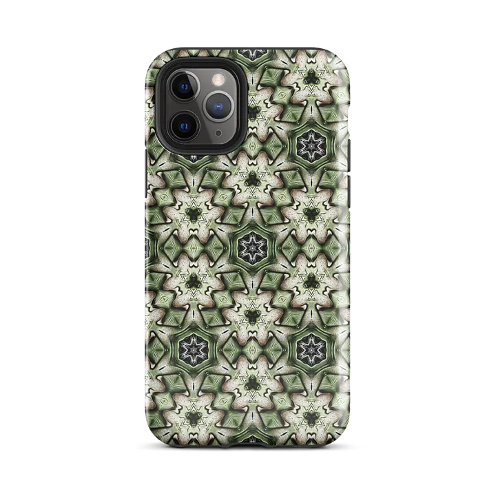 Tough Phone Case for iPhone® - Green and Beige Hex Geometric Pattern product image (2)