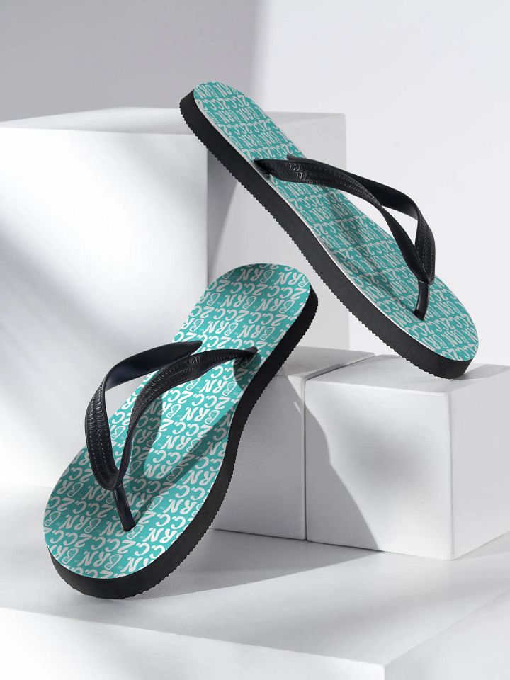 BOURNE to Flip Flop™ | Cape Cod Vibes for Your Soles | Mini BRN.2C.C. Logo Repeat Sandals | White Logo on Dark Turquoise product image (2)