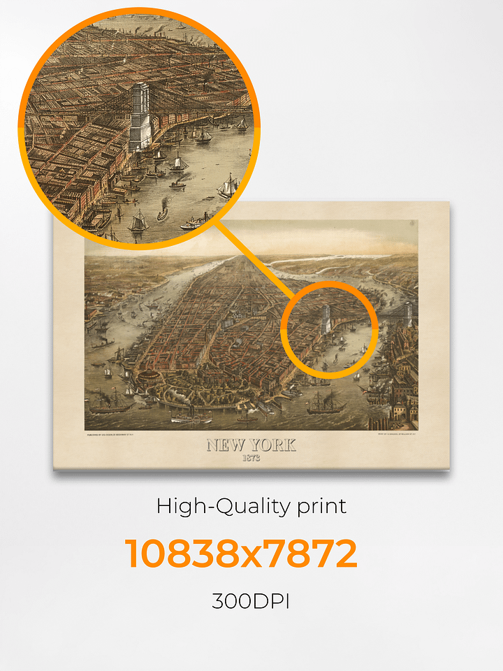 New York 1873 Canvas Print – Hand-Drawn Historic City Map product image (2)