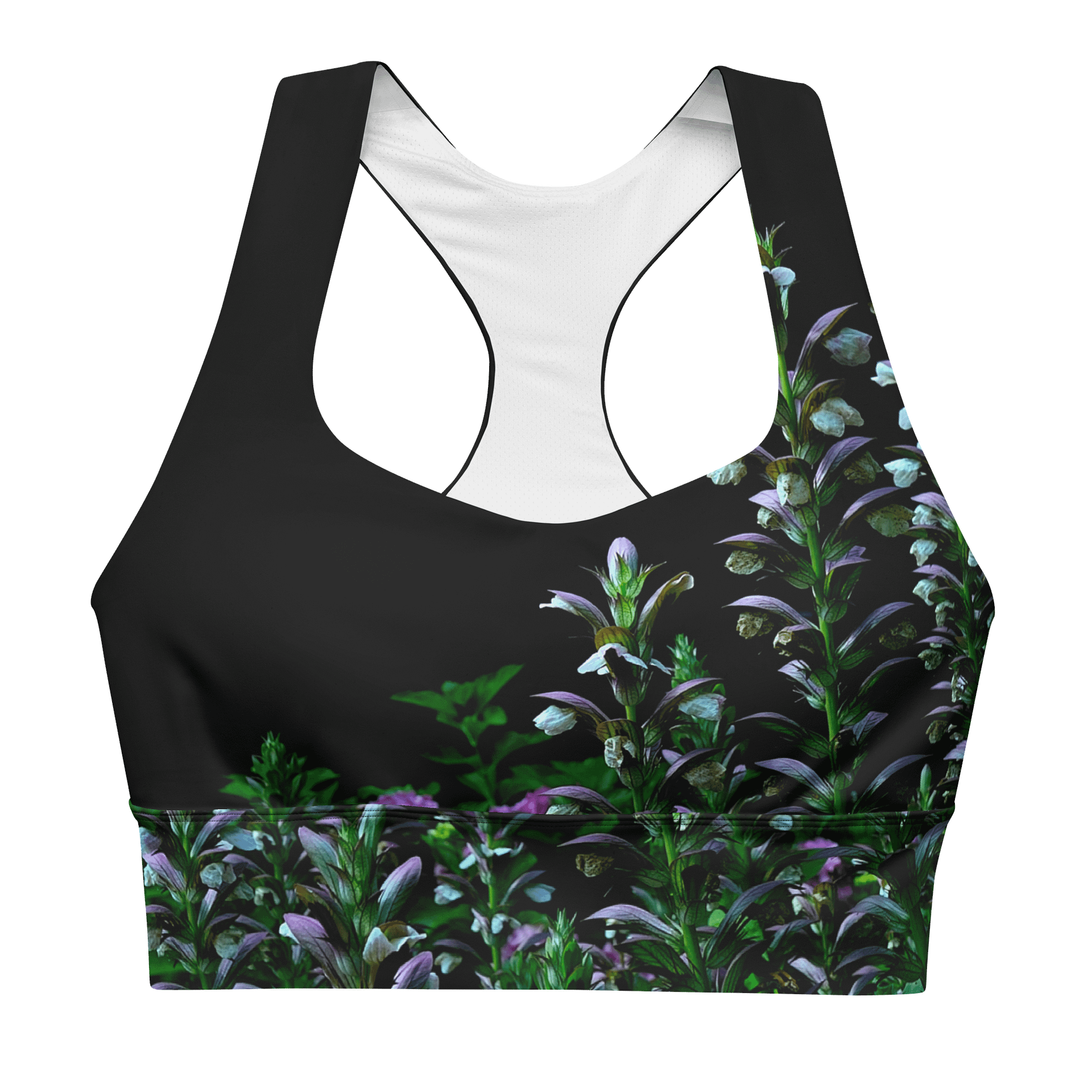 Longline-Sport-BH aus recyceltem Material - Blumenkontrast product image (1)