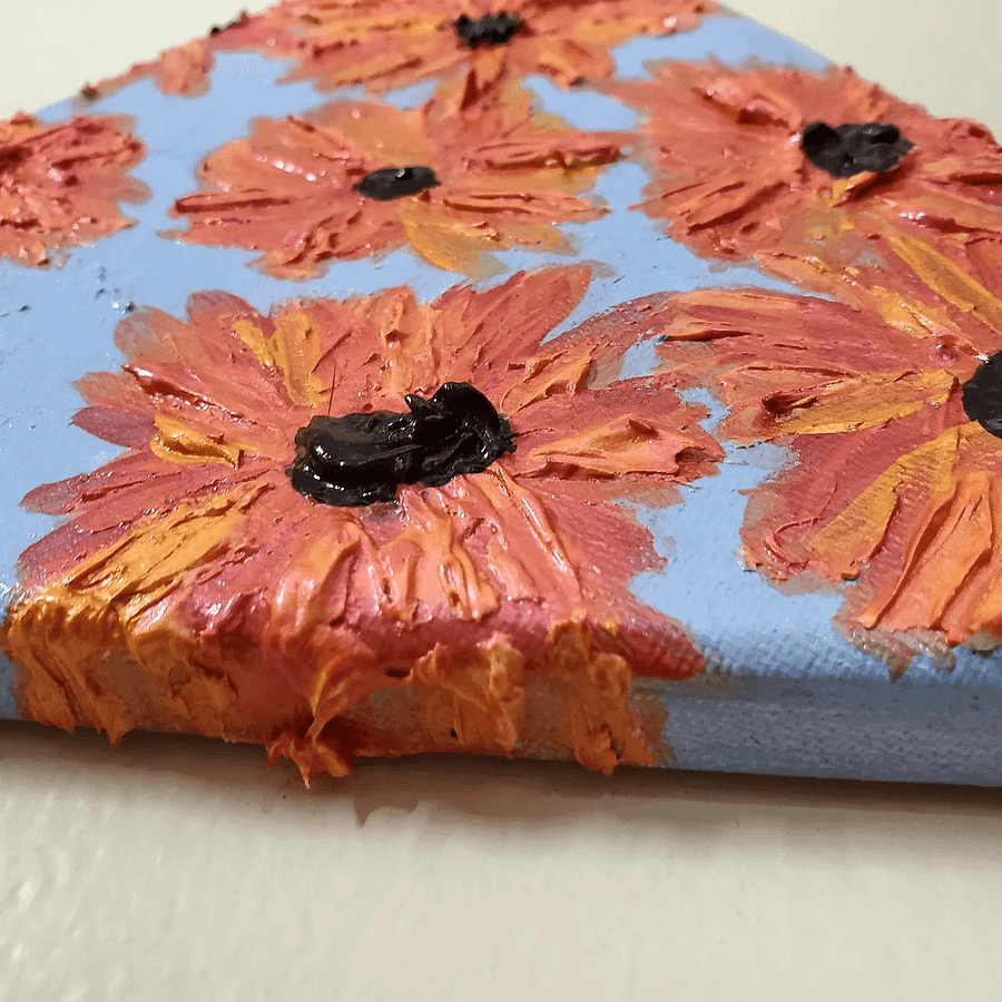 'Orange Poppies' UV Reactive / Glow in the Dark Impasto Painting product image (5)