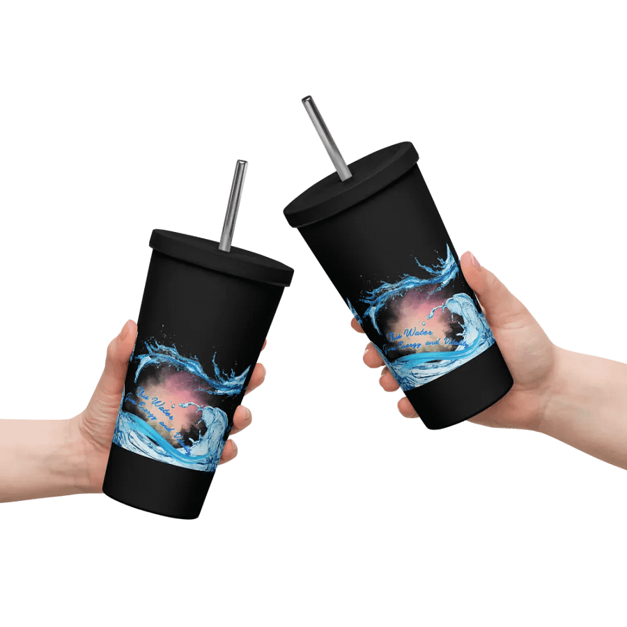 Insulated Tumbler with straw with beautiful swirly  water drop splash and drops design, featuring This water gives energy and vitality product image (10)