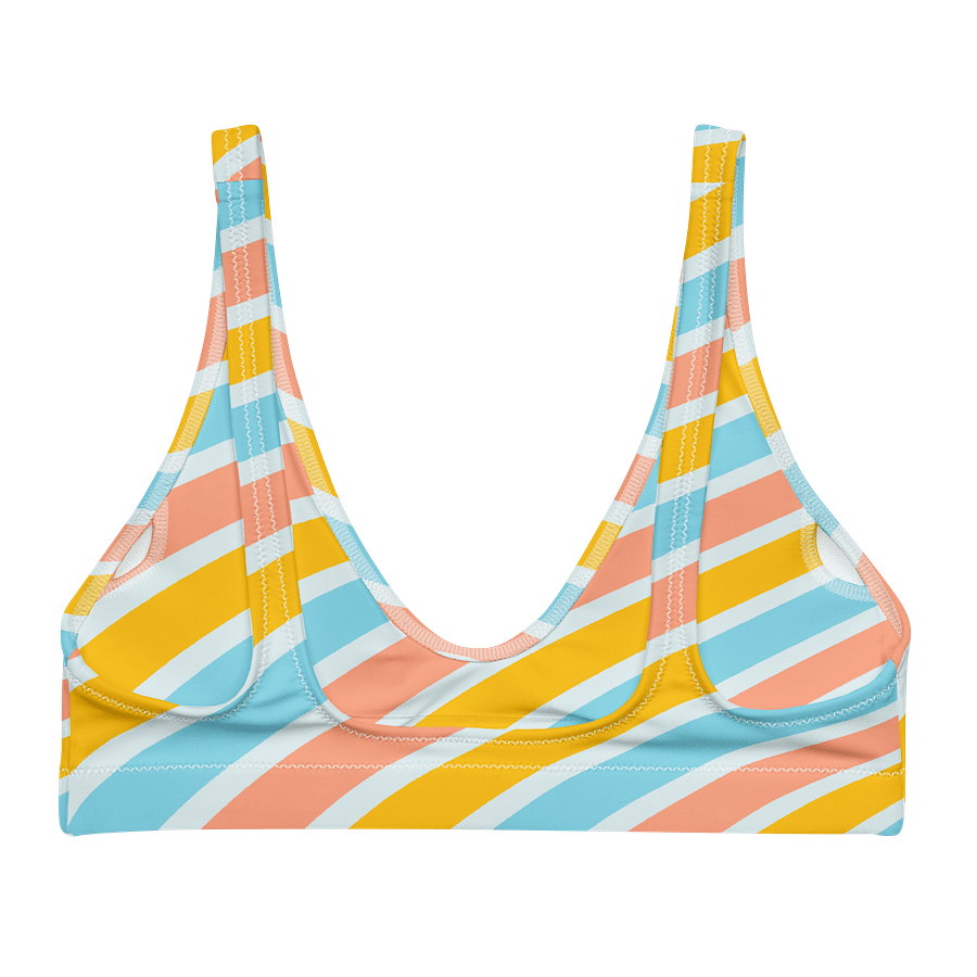 Women's | Recycled Padded Bikini Top | BOURNE to Cape Cod™ | Pink Logos on Bright Stripes product image (6)