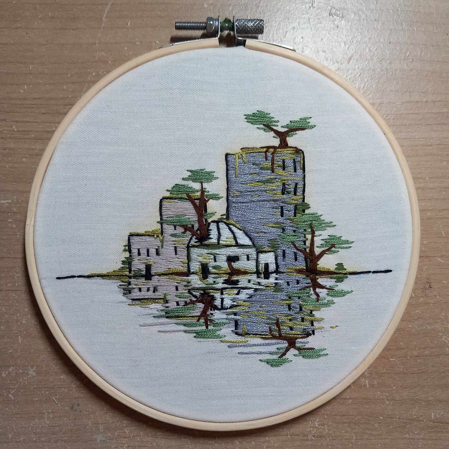 Overgrown City Embroidery Hoop Art product image (2)