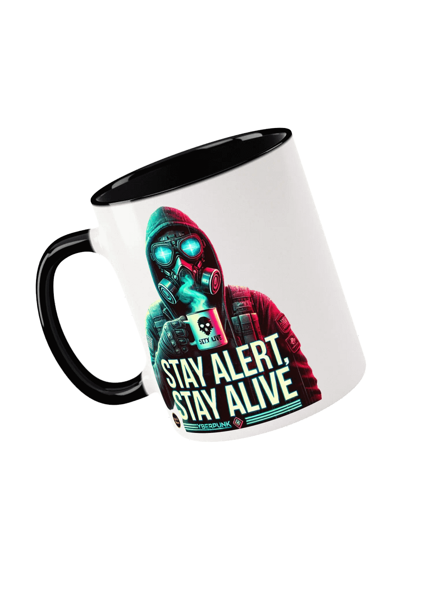 'Stay Alert, Stay Alive' – Cyberpunk Ceramic Mug with Color Inside product image (4)
