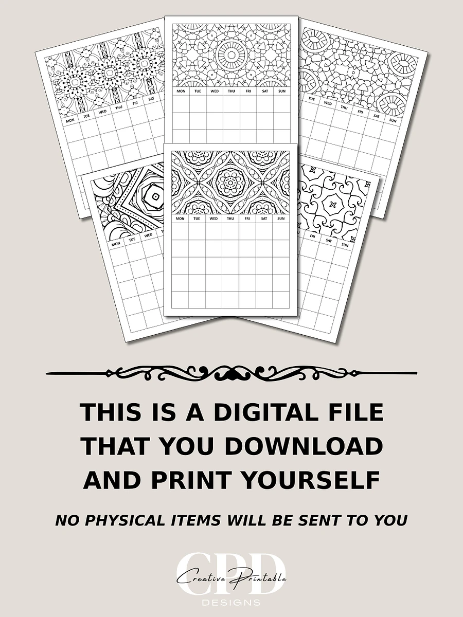 Printable Undated Monthly Calendar With Coloring Patterns product image (5)