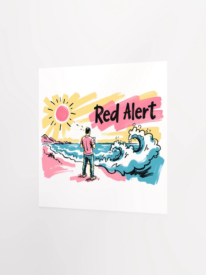 Red Alert Beach Art Print – Sunset Danger Warning Matte Paper Poster product image (6)