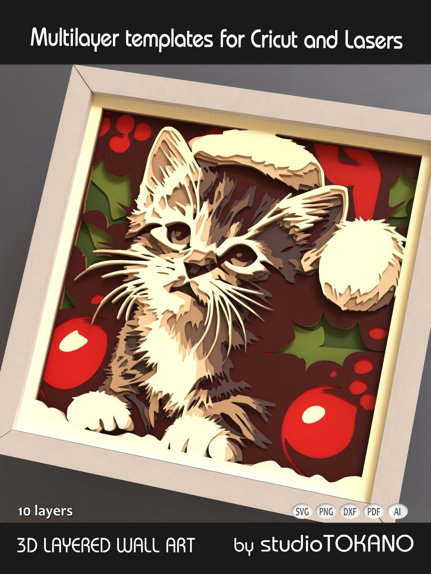 Christmas Kitten 3D layered SVG product image (4)