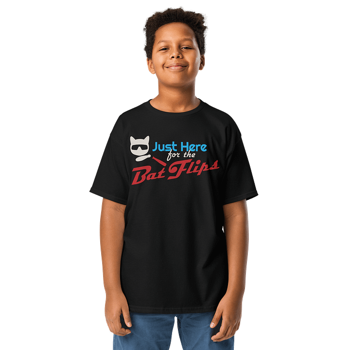 Baseball Cat (Just Here for The Bat Flips) - Unisex Youth Heavyweight T-shirt product image (1)