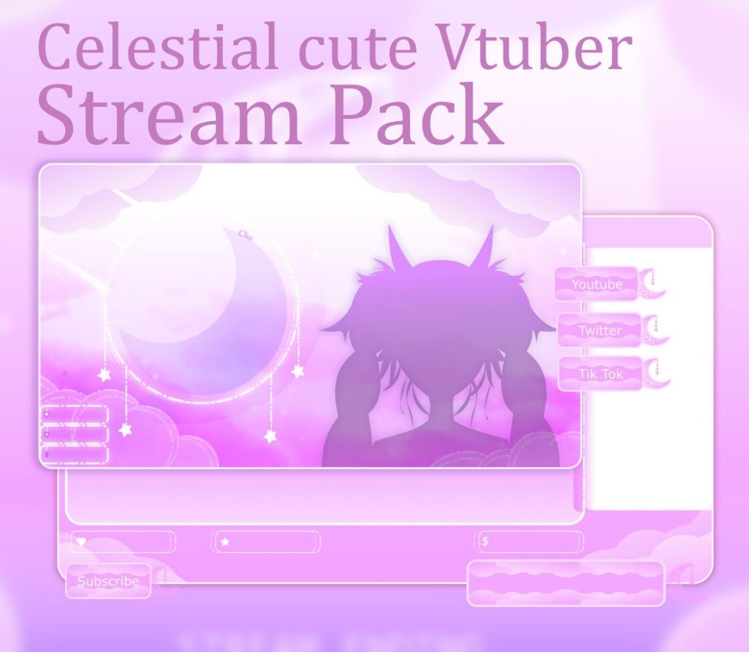 Pink Celestial Vtuber Stream Overlay Animated product image (1)