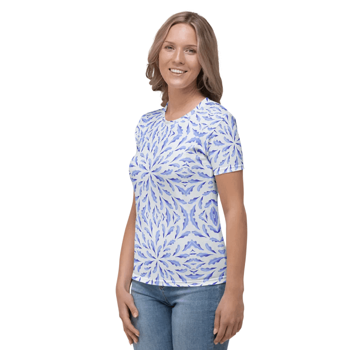 Blue Botanical Leaves All-Over Print Women's Crew Neck T-Shirt product image (2)