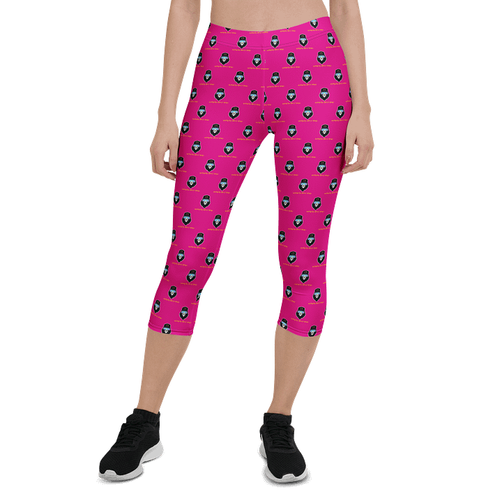 Synthsquatch Fitness Bigfoot Monogram Logo All-Over Print Capri Leggings (Neon Pink) product image (1)