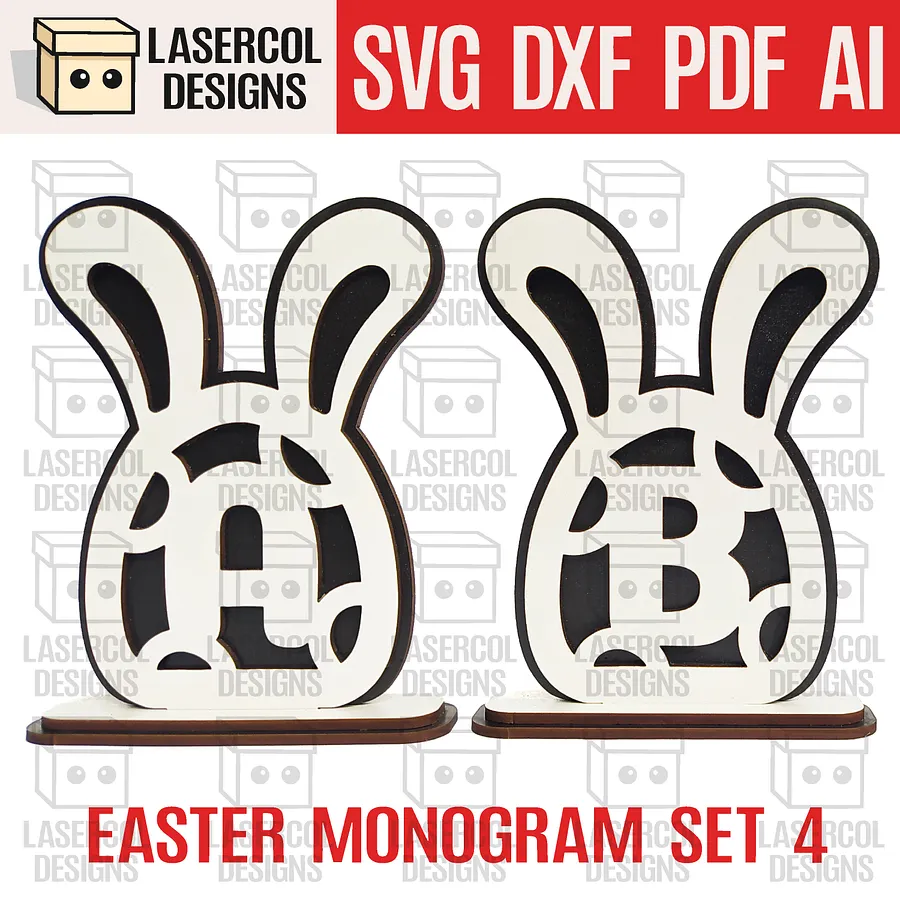 Easter Bunny Monogram Bundle (Set 1-2-3-4) - Laser Cut Files product image (6)