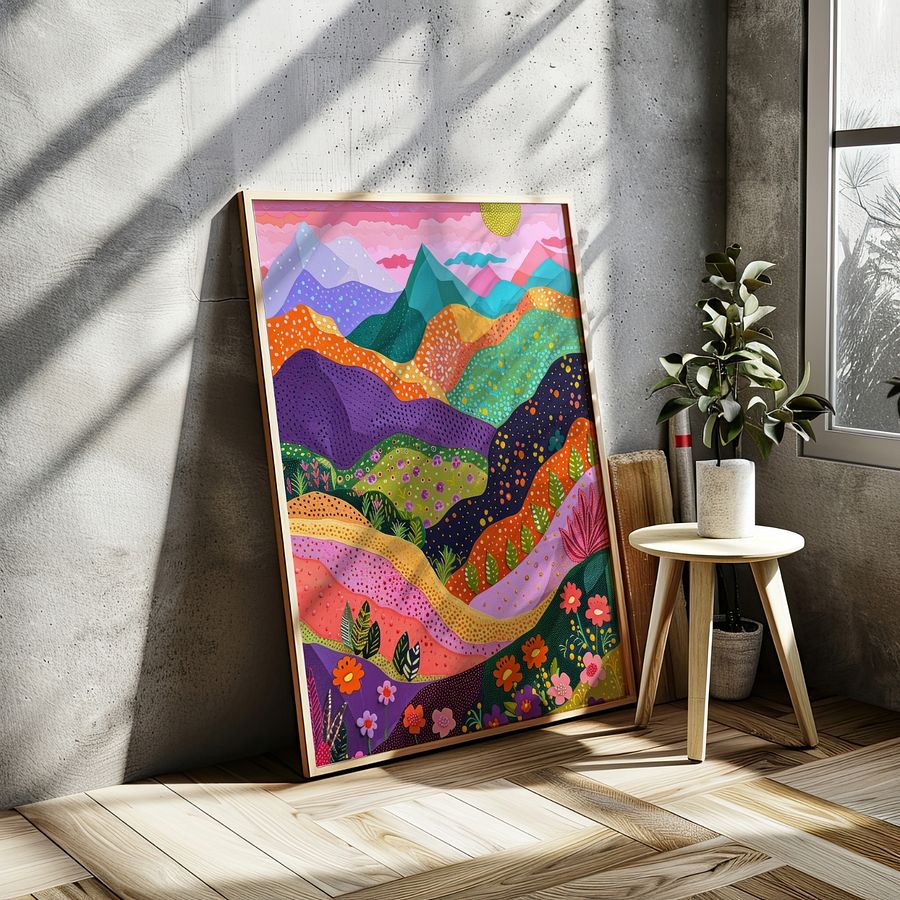 Mountain Scenery with Colorful Flowers Abstract Art Print product image (27)