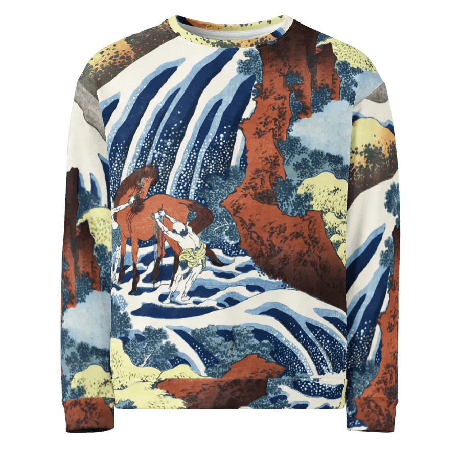 Yoshitsune Horse-Washing Falls All-Over Print Recycled Unisex Sweatshirt product image (1)