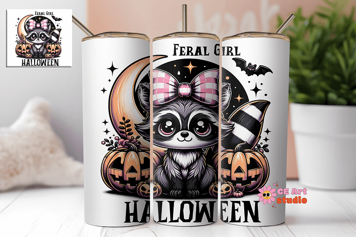 Feral Girl Halloween Tumbler Wrap PNG product image (1)