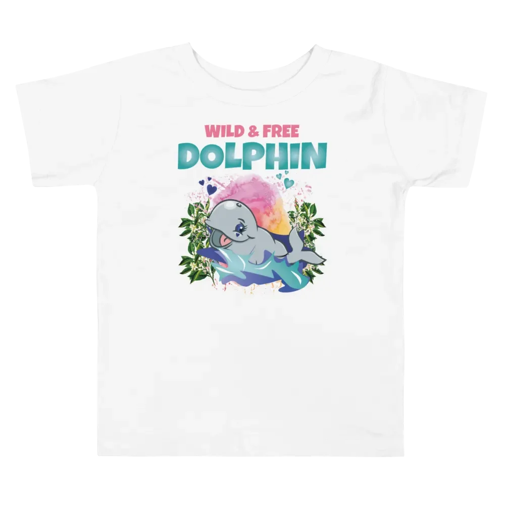 Dolphin Wild and Free Colorful Funny Cute Bella+ Canvas Toddler T-Shirt – Funny Shirt & Gift for Kids product image (5)