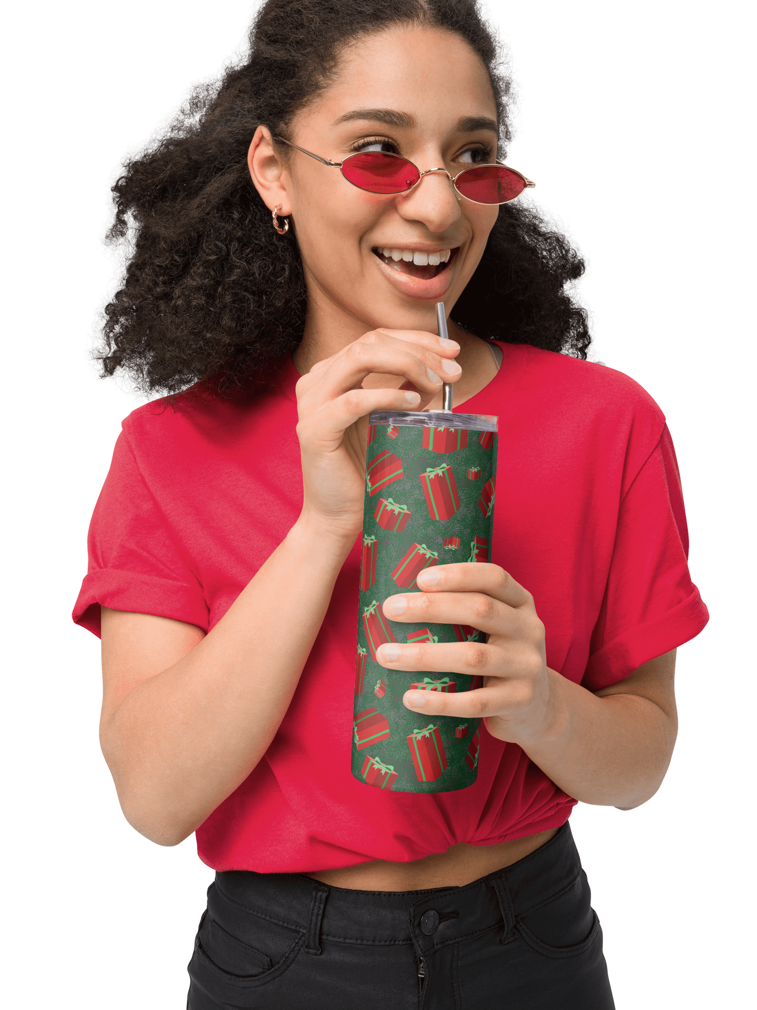 Retro Floating Red Presents Stainless Steel Tumbler with Straw product image (7)