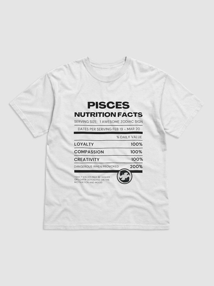 Pisces Nutrition Facts T-Shirt (Black Writing) product image (1)