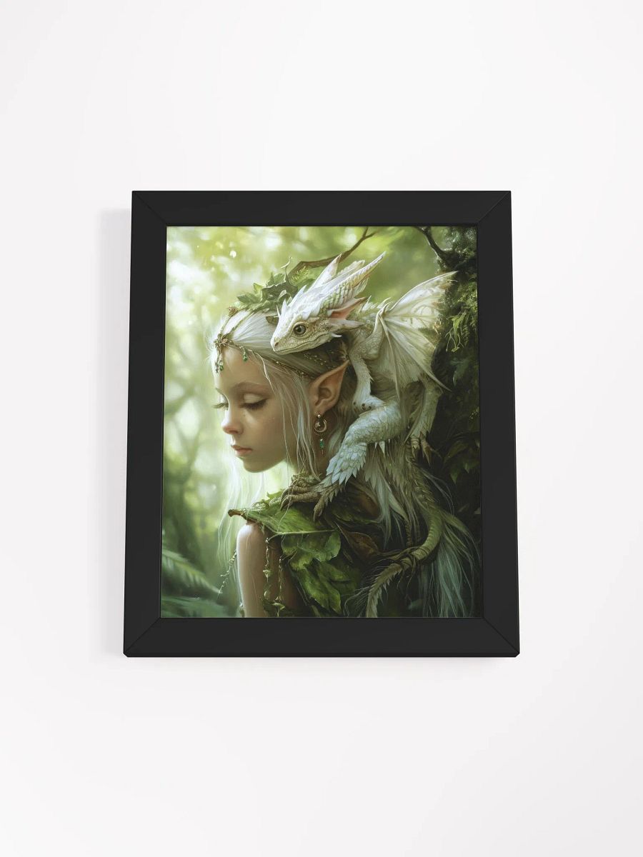 Young elf with her small dragon on the shoulder - Framed High Quality Matte Poster product image (6)