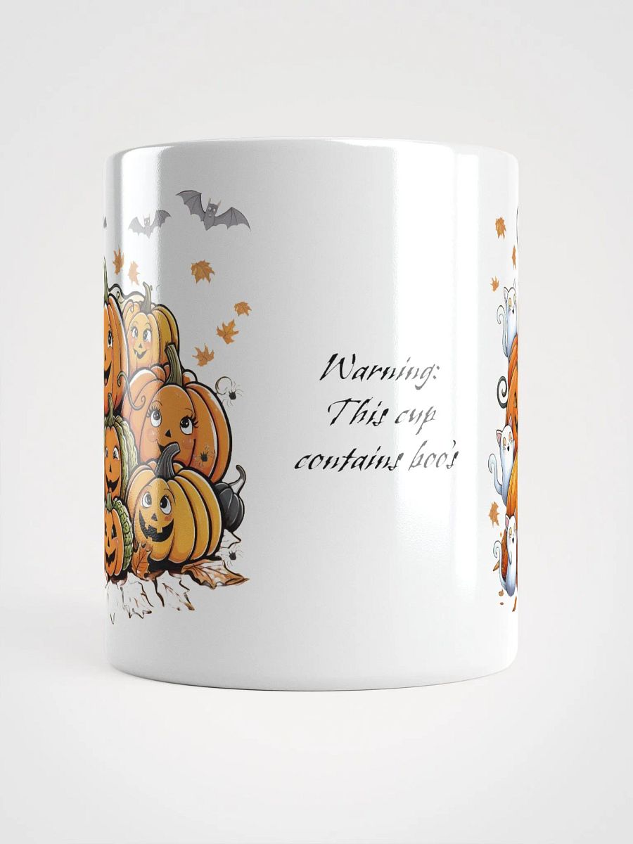 Halloween Pumpkins with Ghost Cats, Bats and Spiders White Glossy Ceramic Mug product image (5)