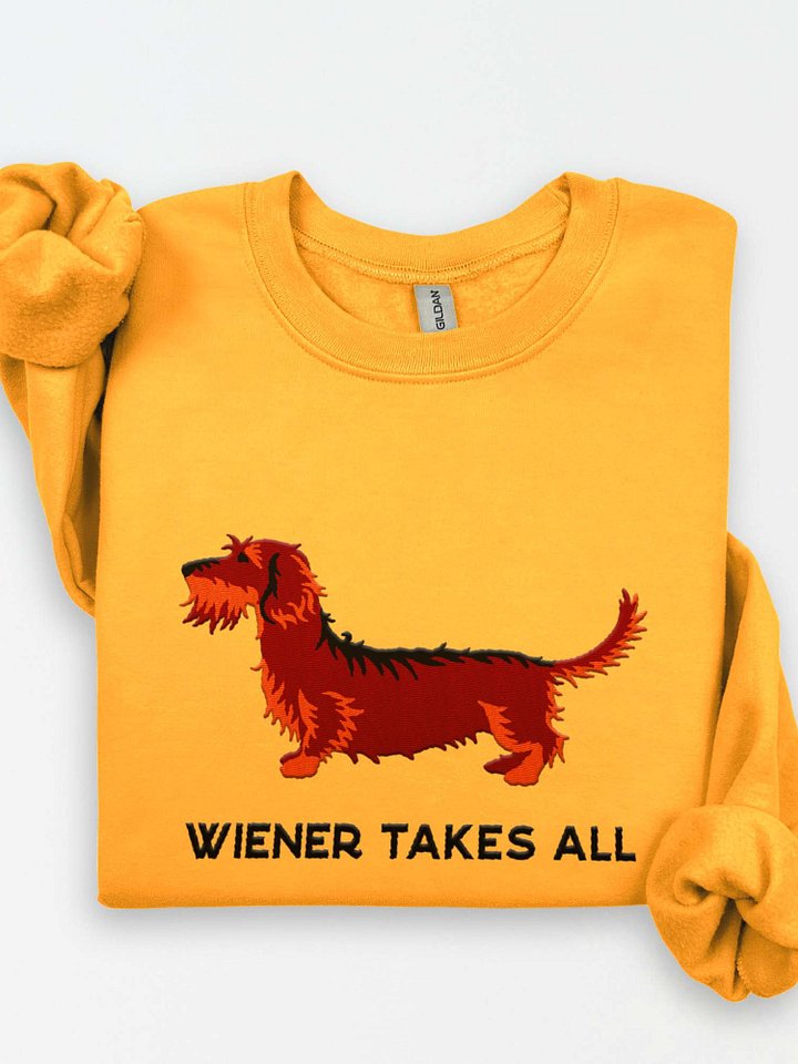 Wiener Takes All Sweatshirt (Embroidered) of a Wirehaired Dachshund(Red & Tan) product image (1)