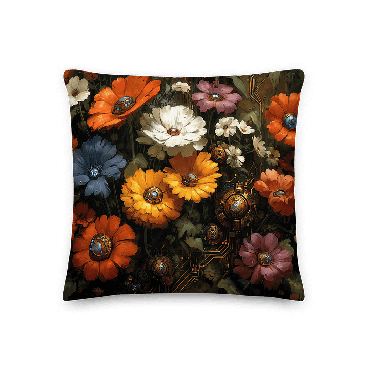 Futuristic Floral Cushion | Tech Botanical Art Pillow | Colourful Cyber Blooms Home Dec product image (2)