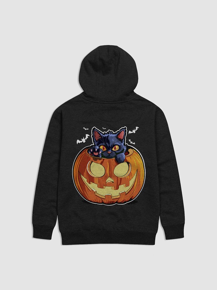 Black Cat in Pumpkin Graphic– Back Print Halloween Hoodie for Cat Lovers product image (1)