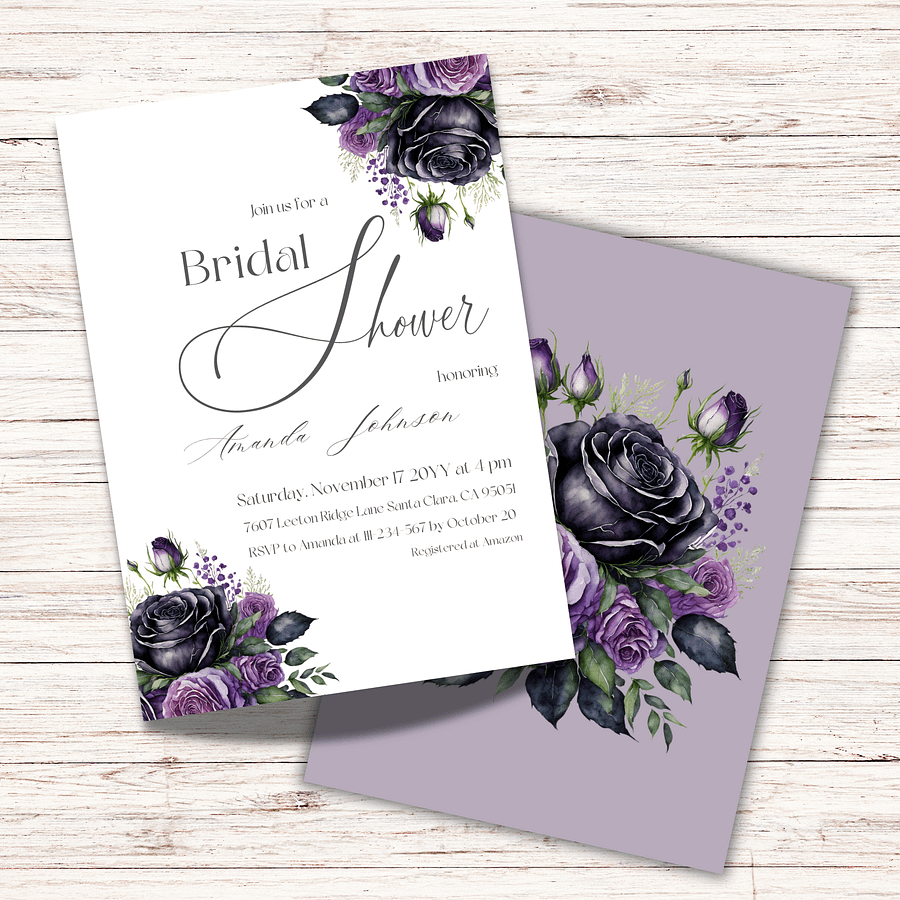 Rustic Bridal Shower Invitation, Black Rose Floral Wedding Shower Invite Canva Template, Printable Garden Party Theme Idea, Digital Download product image (3)