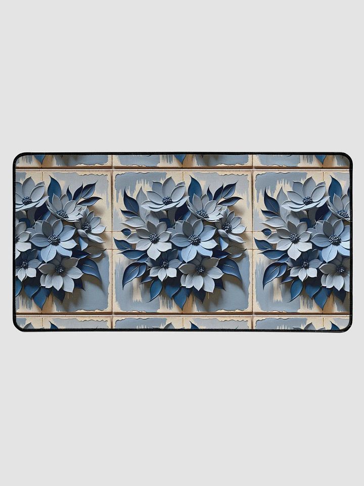 Desk Mat (31.5x15.5 inches) - Painted Tile Floral Pattern in Shades of Blue product image (1)
