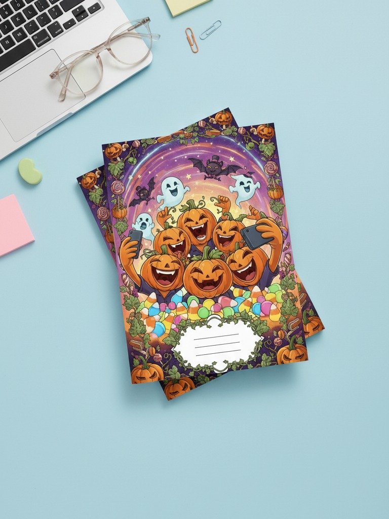 Spooky Selfie Squad Halloween Digital Notebook Cover | Printable Planner & Journal Cover | Fun Pumpkin Ghost Bat Design | Instant Download product image (9)