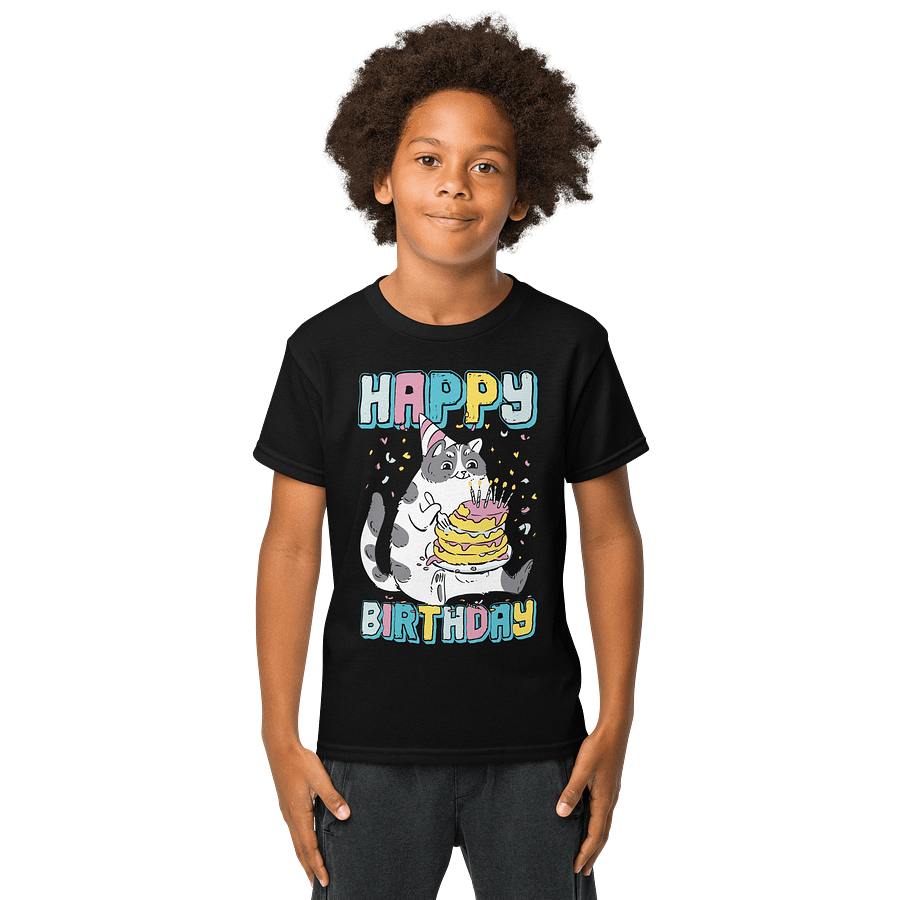 Happy Birthday (Cat With Cake) T-Shirt For Kids product image (1)