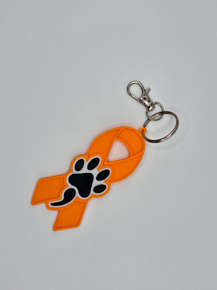 🧡 Orange Awareness Ribbon Keychain | Dog Paw Semicolon Ribbon product image (2)