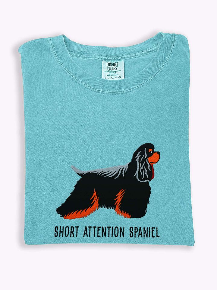 Short Attention Spaniel T-Shirt(Embroidered) of an American Cocker Spaniel(Black & Tan) product image (1)