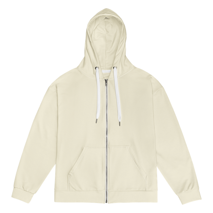 Off White Beige Solid Color Eco Friendly Unisex Zip Hoodie product image (1)