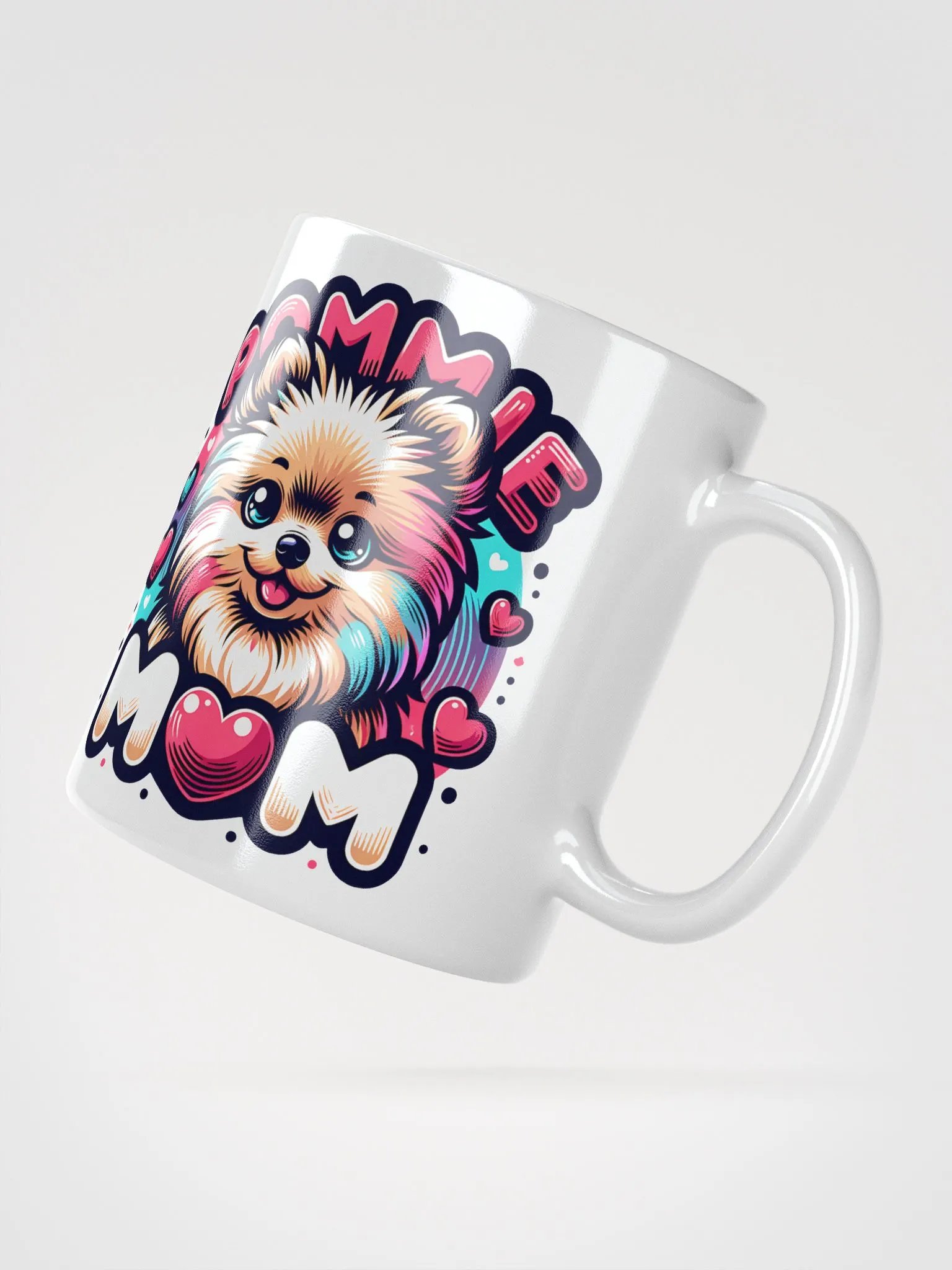 Pommie Mom Ceramic Mug Design with Colorful Pomeranian and Hearts product image (3)