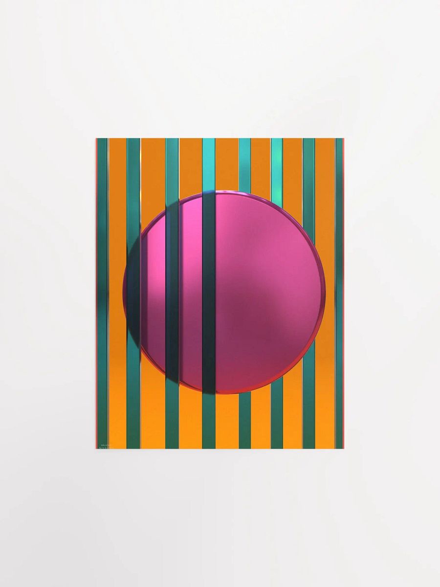 Minimalist 3D Digital Art | Teal Lines Plum Circle on Orange Background product image (2)