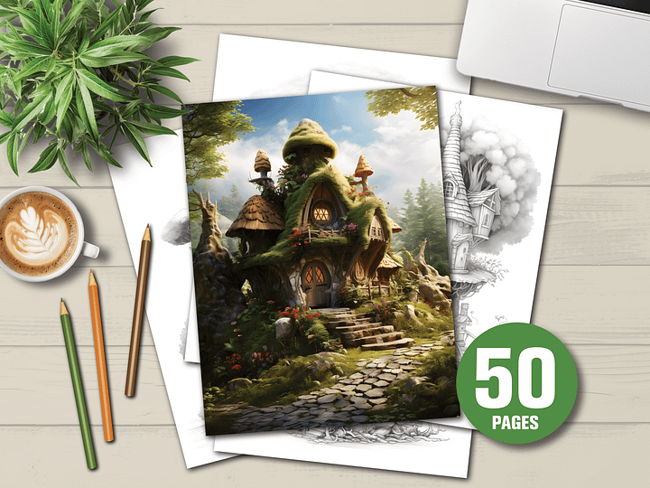50 Fairy houses Coloring Pages With Commercial Rights product image (1)