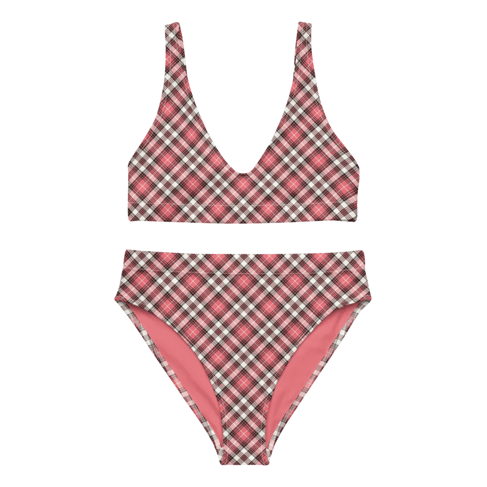 Coral Pink, Black, and White Plaid Bikini product image (2)